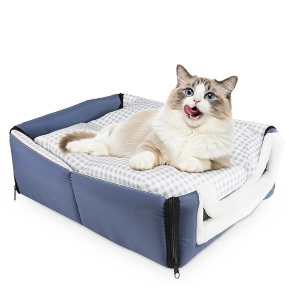 2-in-1 Dog & Cat Bed with Reversible Pillow Soft Warm Cozy Pet House 13.7inch - Picture 1 of 7